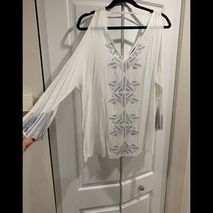 Love Stitch white cold shoulder top